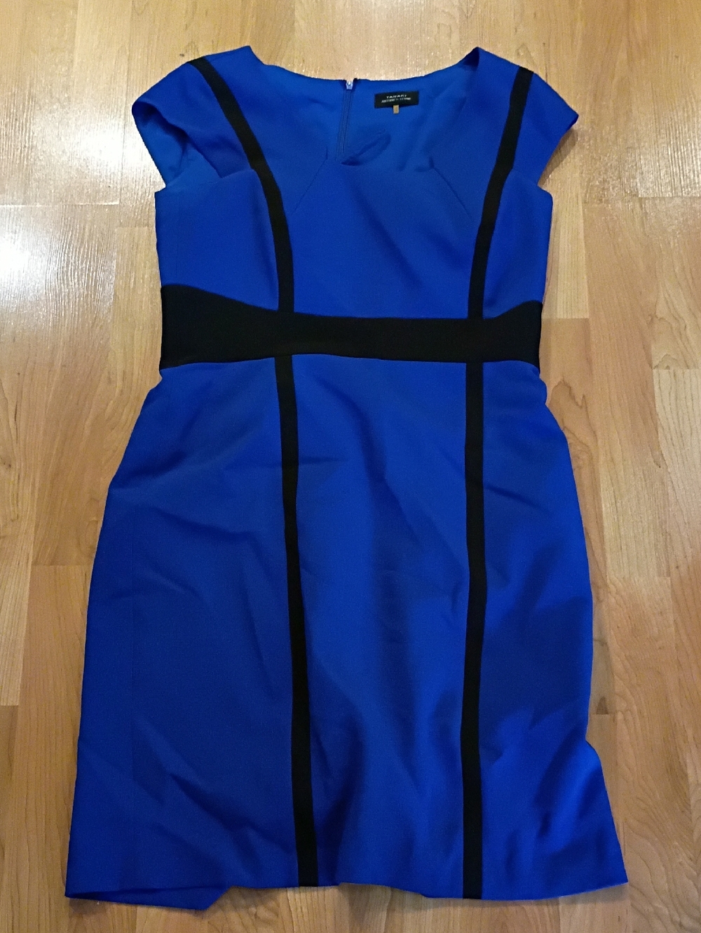 Cap-Sleeve Midi Dress in Cobalt Blue with Black Trim
